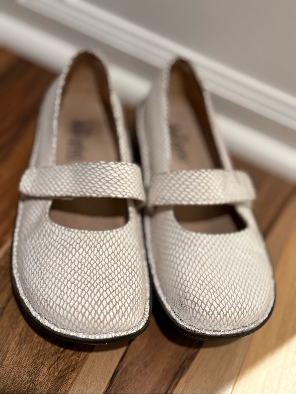 Alegria Cream Textured Mary Jane Flats